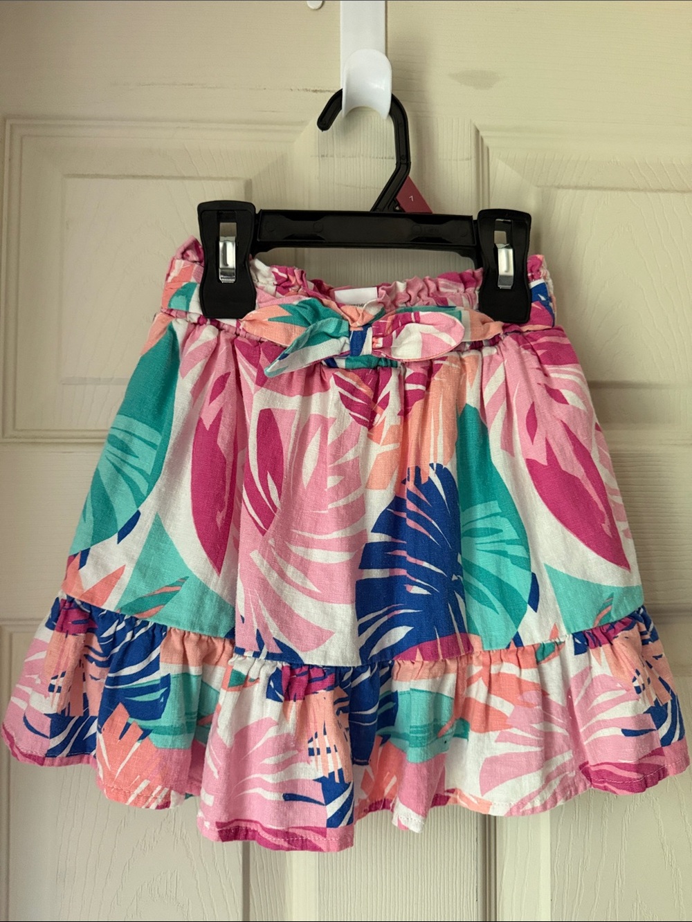 Tropical Print Ruffle Mini Skort - Pink & Teal